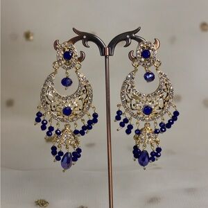 Elegant Gold and Blue Chandelier Earrings